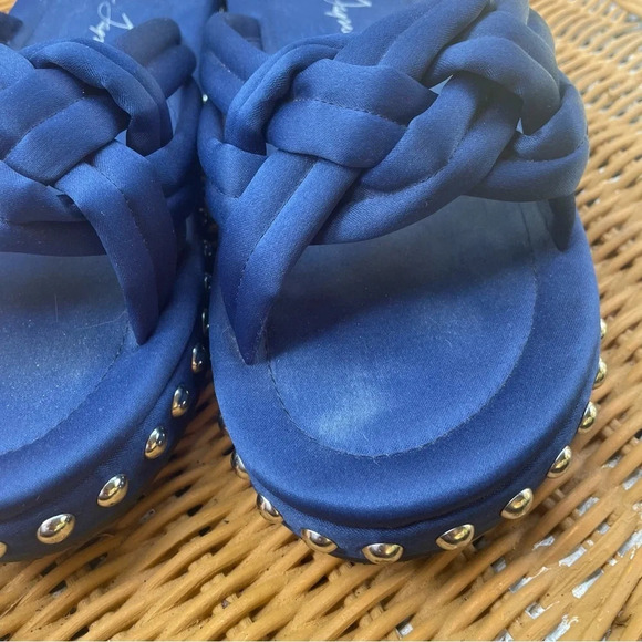 Isa Tapia blue satin sandal braided slides with silver studded soles 39 - Picture 9 of 9